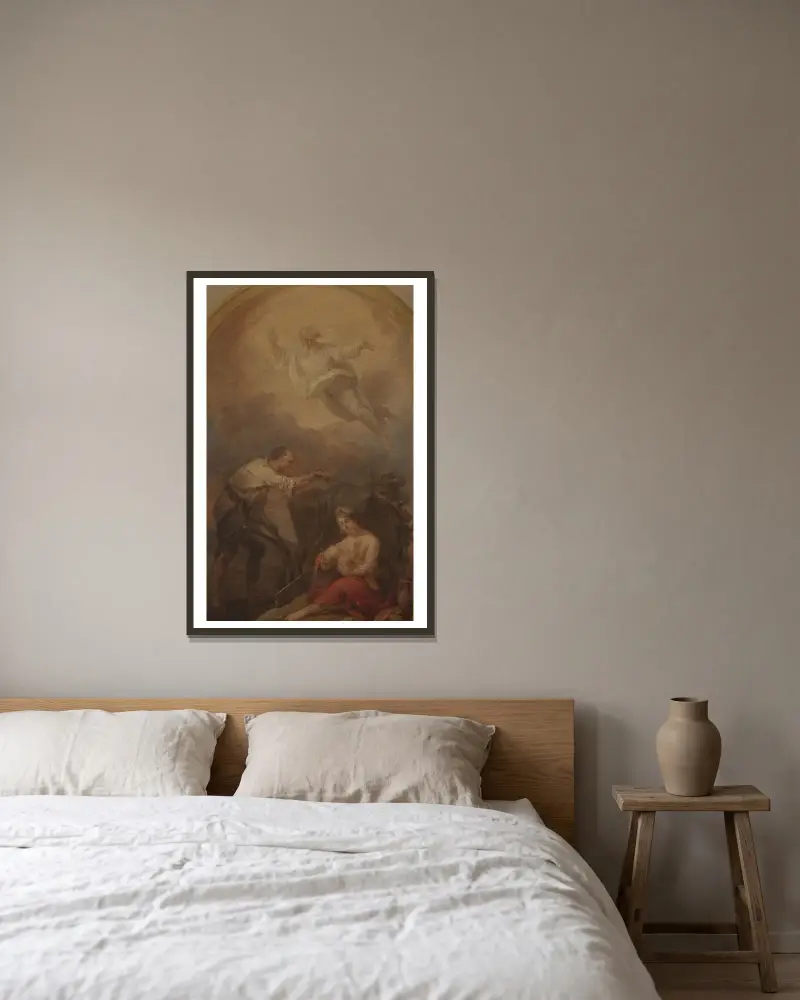 Der heilige Isidor beim Pflügen, Skizze von Marcello Bacciarelli gerahmt an einer Wand