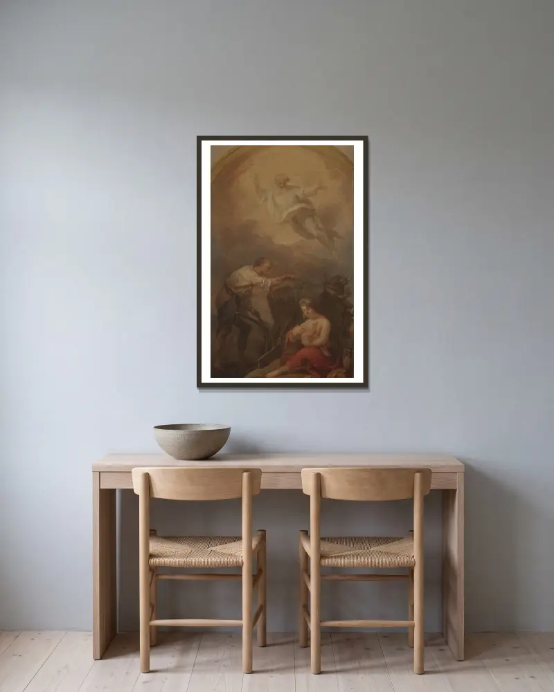 Der heilige Isidor beim Pflügen, Skizze von Marcello Bacciarelli gerahmt an einer Wand