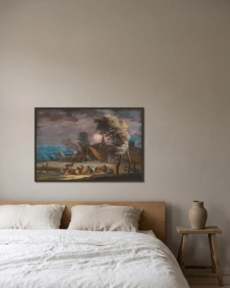 Stürmische Landschaft von Marco Ricci gerahmt an einer Wand