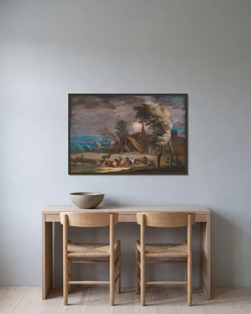Stürmische Landschaft von Marco Ricci gerahmt an einer Wand