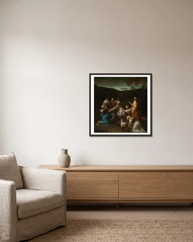 Jupiter unter den Korybanten von Giuseppe Maria Crespi gerahmt an einer Wand