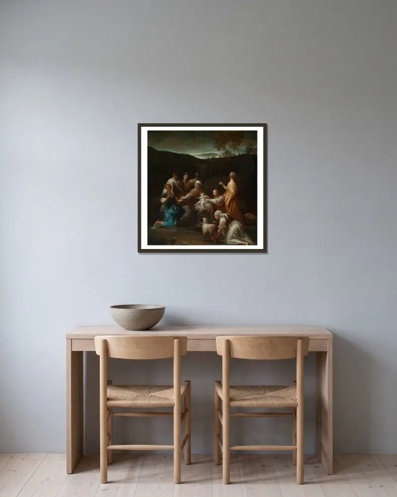Jupiter unter den Korybanten von Giuseppe Maria Crespi gerahmt an einer Wand