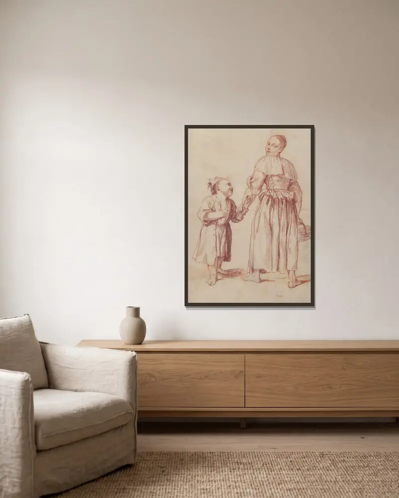 Menghina kommer från trädgården och möter Cacasenno av Giuseppe Maria Crespi inramad på en vägg