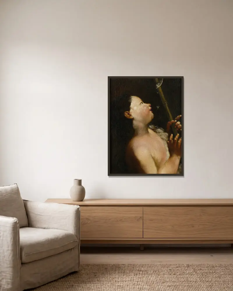 Der junge Johannes der Täufer von Giuseppe Maria Crespi gerahmt an einer Wand