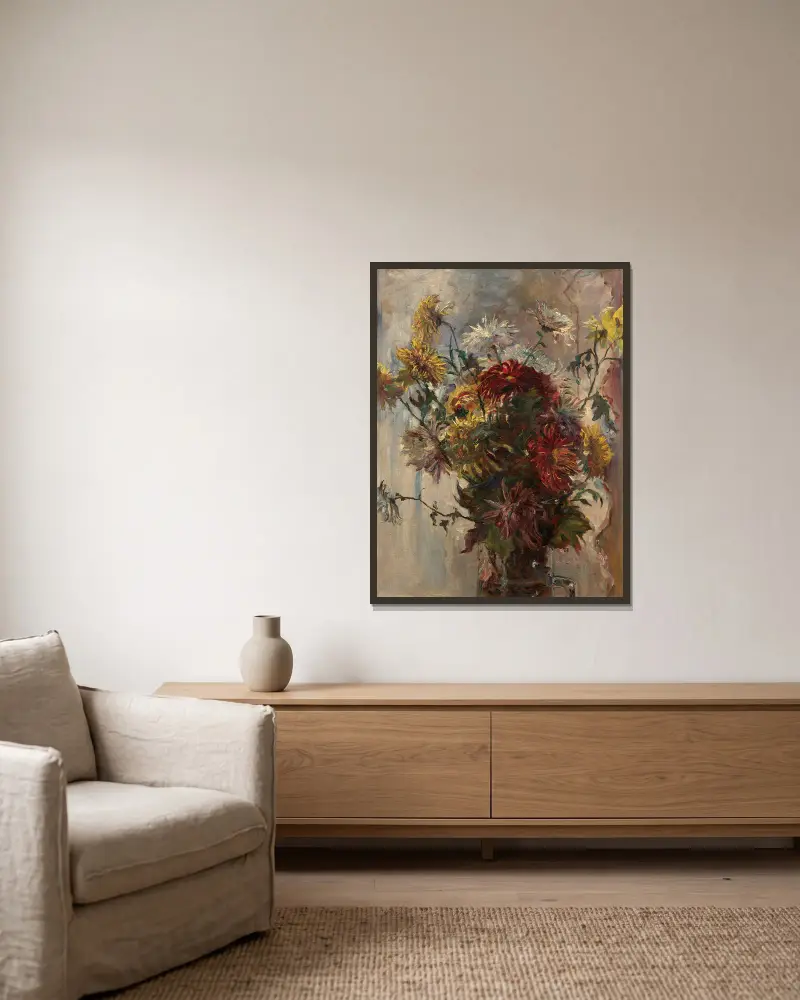 Blumenstrauß in Glasschale von Marie Bracquemond gerahmt an einer Wand