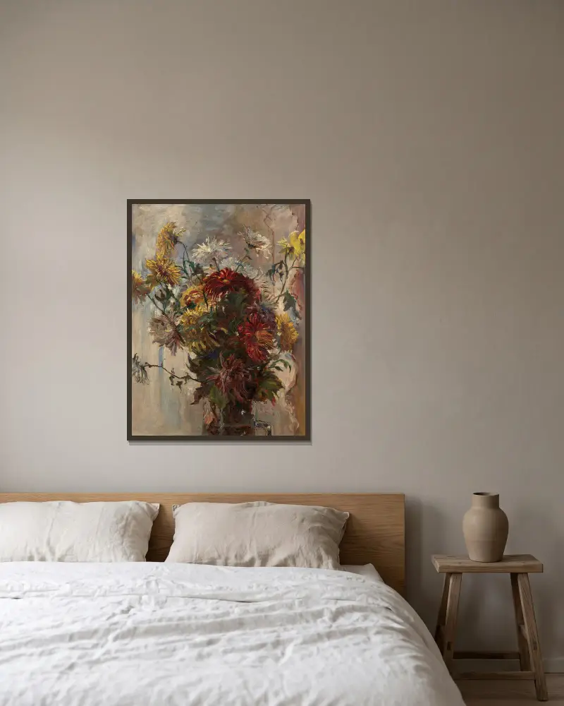 Blumenstrauß in Glasschale von Marie Bracquemond gerahmt an einer Wand