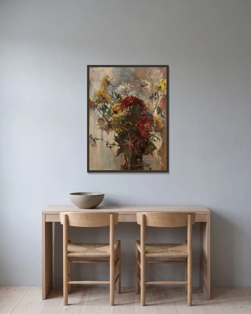Blumenstrauß in Glasschale von Marie Bracquemond gerahmt an einer Wand