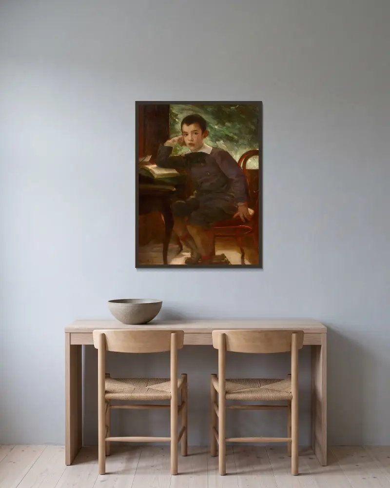 Porträtt av Pierre Bracquemond som barn av Marie Bracquemond inramad på en vägg