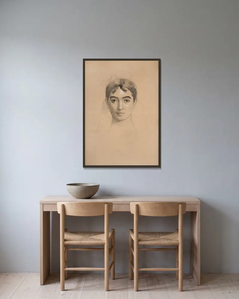 Selbstporträt – Nr. 1 von Marie Bracquemond gerahmt an einer Wand