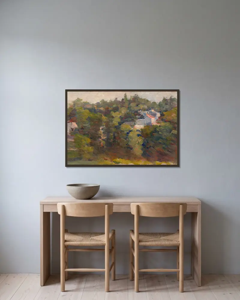 Liten vy över Sèvres av Marie Bracquemond inramad på en vägg
