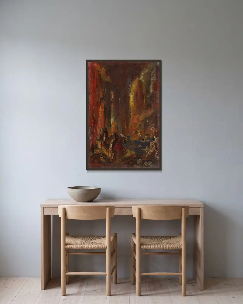 Der Kopf und der Schwanz der Schlange, nach Gustave Moreau von Marie Bracquemond gerahmt an einer Wand
