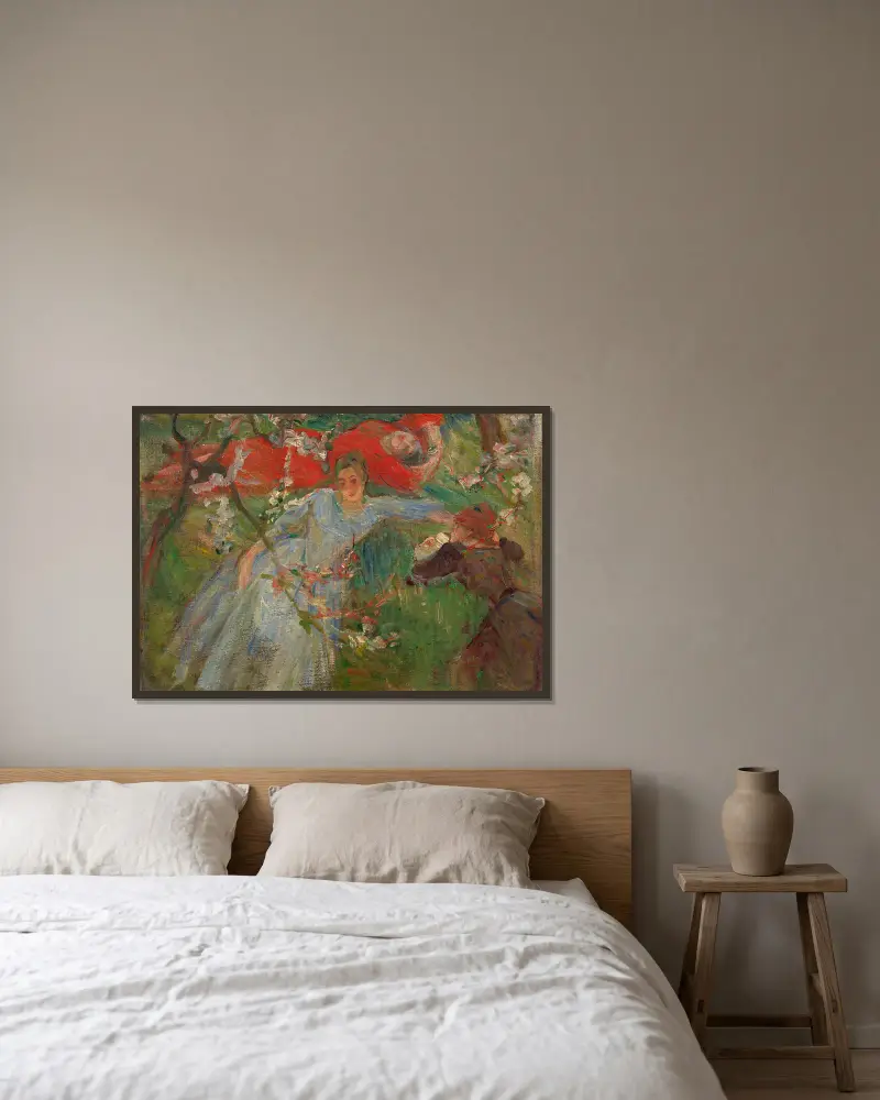 Drei Frauen auf der Wiese liegend von Marie Bracquemond gerahmt an einer Wand