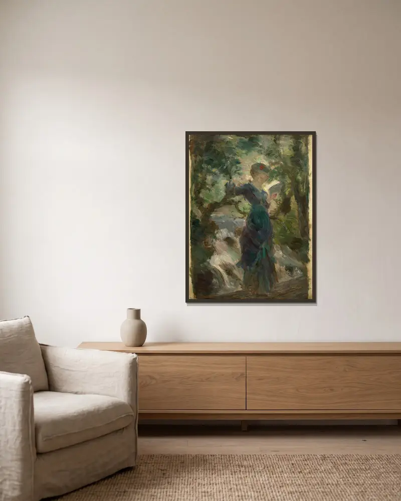 Junge Dame beim Lesen von Marie Bracquemond gerahmt an einer Wand