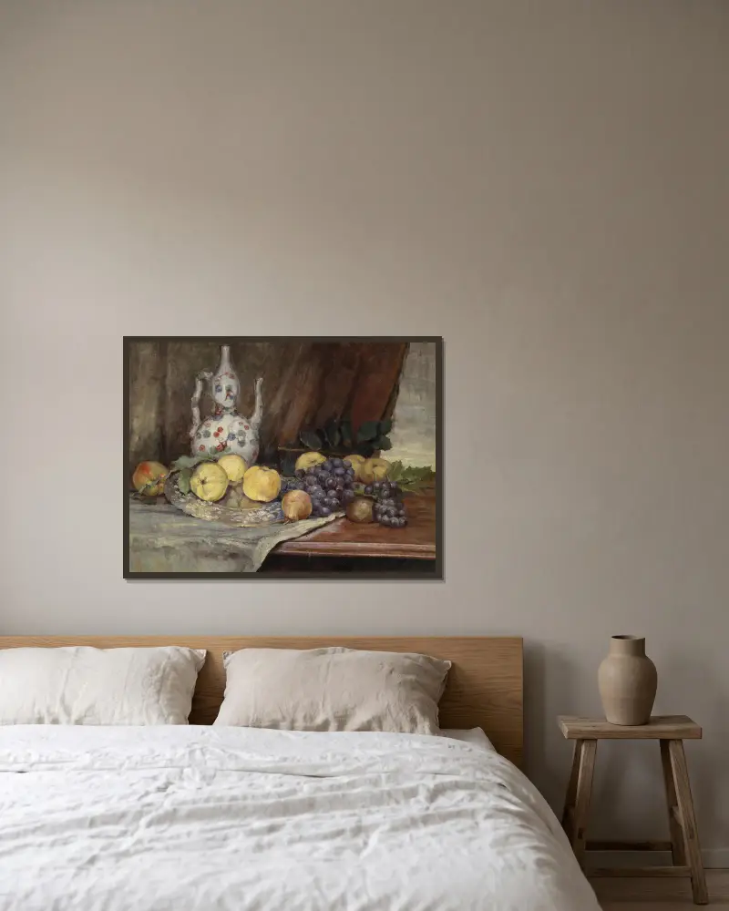 Zátiší s ovocem a konvicí, Marie Egner v rámu na stěně