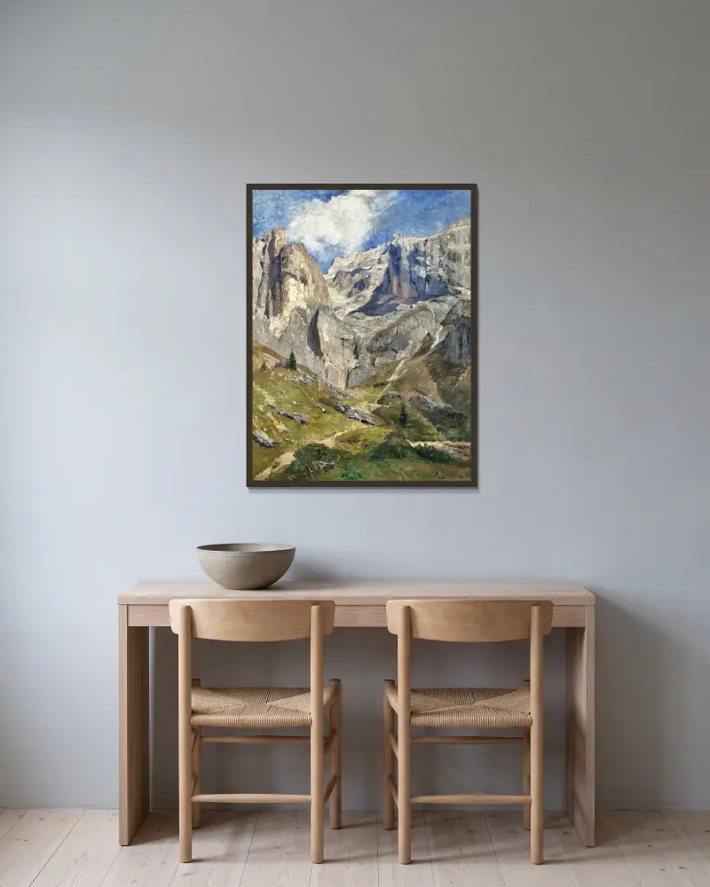 High in the Mountains av Marie Egner inramad på en vägg