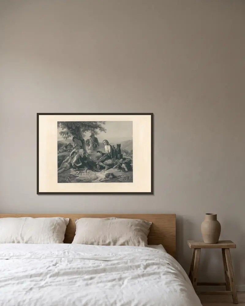 Don Quijote bland herdarna (efter Adolf Schrödter) av Jean-Pierre-Marie Jazet inramad på en vägg