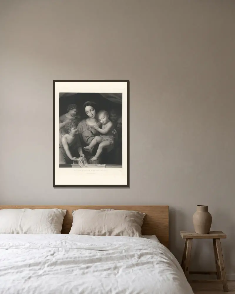 Jesubarnets sömn (efter Leonardo da Vinci) av Jean-Pierre-Marie Jazet inramad på en vägg
