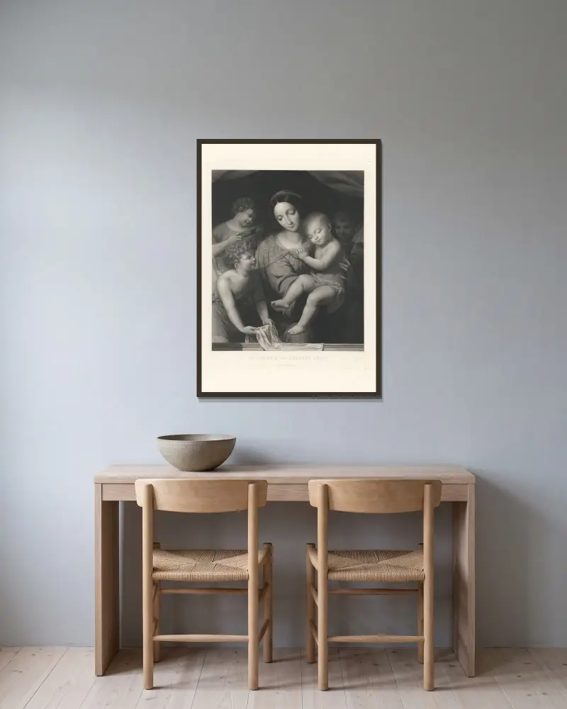 Jesubarnets sömn (efter Leonardo da Vinci) av Jean-Pierre-Marie Jazet inramad på en vägg