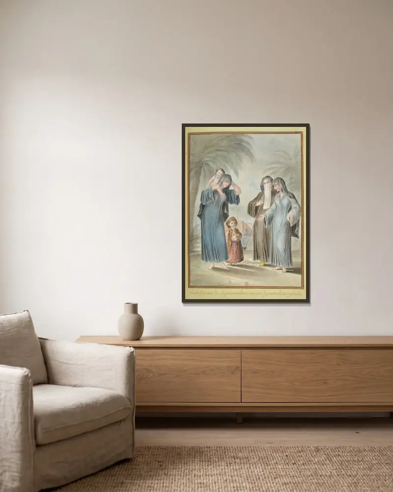 Kleidung der Ägypterinnen, ihre Art, ihre Kinder zu tragen von François-Marie Rosset gerahmt an einer Wand