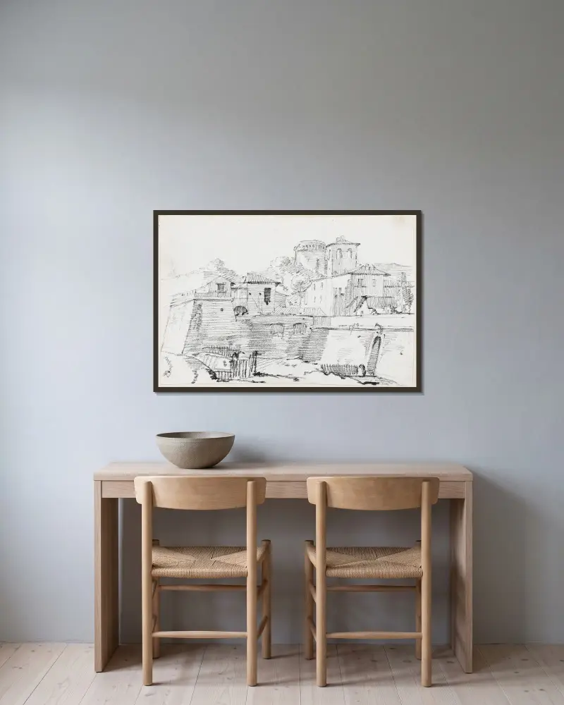 Eine befestigte Stadt in Italien von Joseph-Marie Vien gerahmt an einer Wand