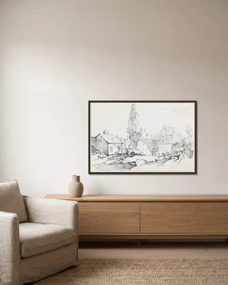 Castel Sant'Angelo från nordväst av Joseph-Marie Vien inramad på en vägg