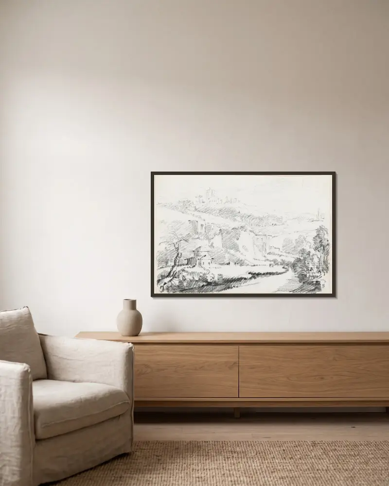 Landschaft in den Albaner Bergen von Joseph-Marie Vien gerahmt an einer Wand