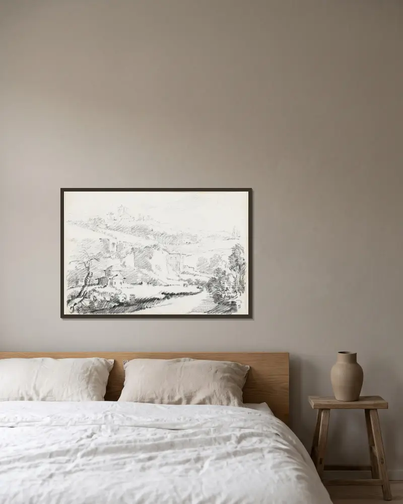 Landschaft in den Albaner Bergen von Joseph-Marie Vien gerahmt an einer Wand