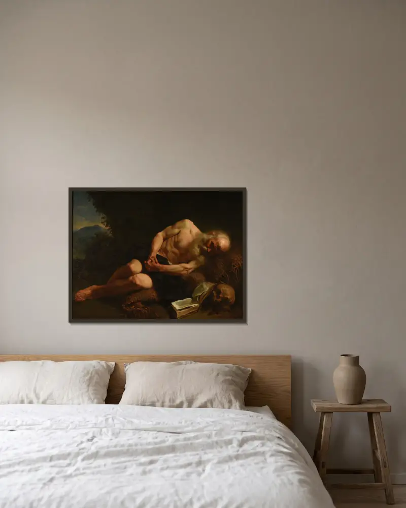 Saint Jérôme av Joseph-Marie Vien inramad på en vägg