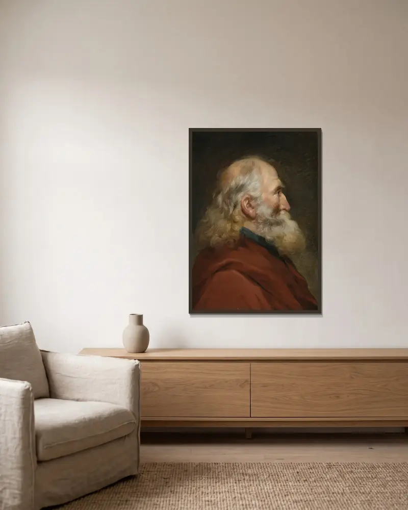 Kopfstudie eines bärtigen Mannes von Joseph-Marie Vien gerahmt an einer Wand