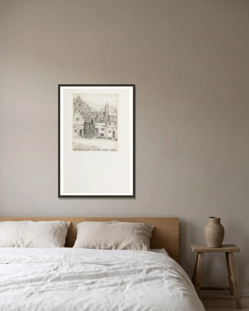 Die alten Häuser im West Port von Jessie Marion King gerahmt an einer Wand
