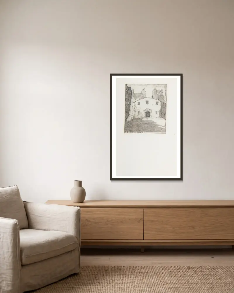 Das Wiegehaus von Jessie Marion King gerahmt an einer Wand