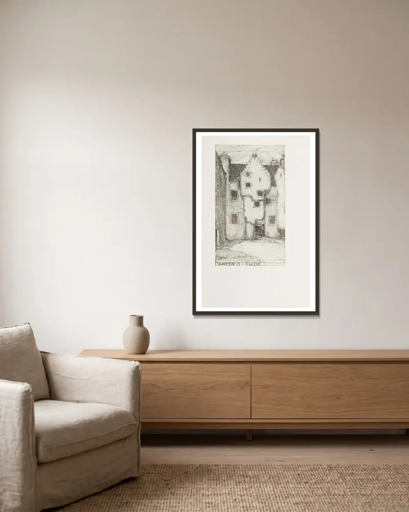Waters’ Close von Jessie Marion King gerahmt an einer Wand