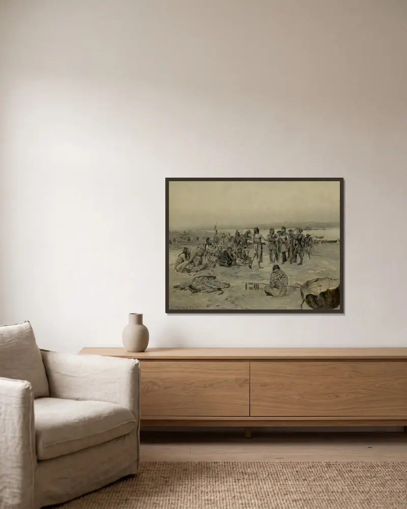 Lewis And Clark Meeting The Mandans (Lewis And Clark Expedition) av Charles Marion Russell inramad på en vägg