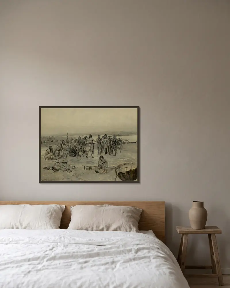 Lewis And Clark Meeting The Mandans (Lewis And Clark Expedition) av Charles Marion Russell inramad på en vägg