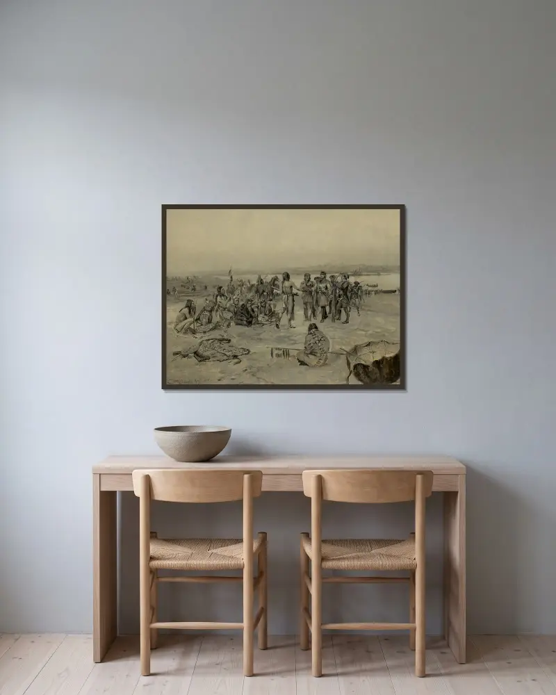 Lewis And Clark Meeting The Mandans (Lewis And Clark Expedition) av Charles Marion Russell inramad på en vägg