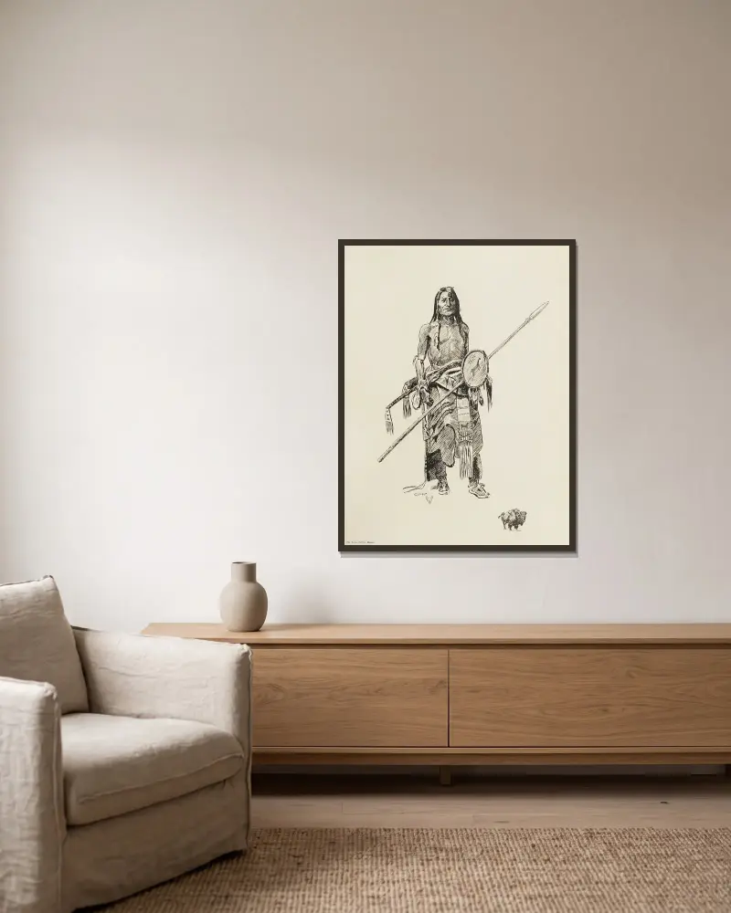 Łowca bizonów z plemienia Sioux, Charles Marion Russell w ramie na ścianie