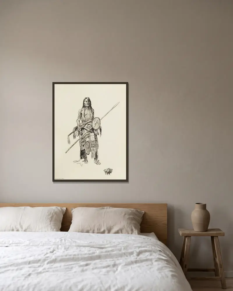Łowca bizonów z plemienia Sioux, Charles Marion Russell w ramie na ścianie