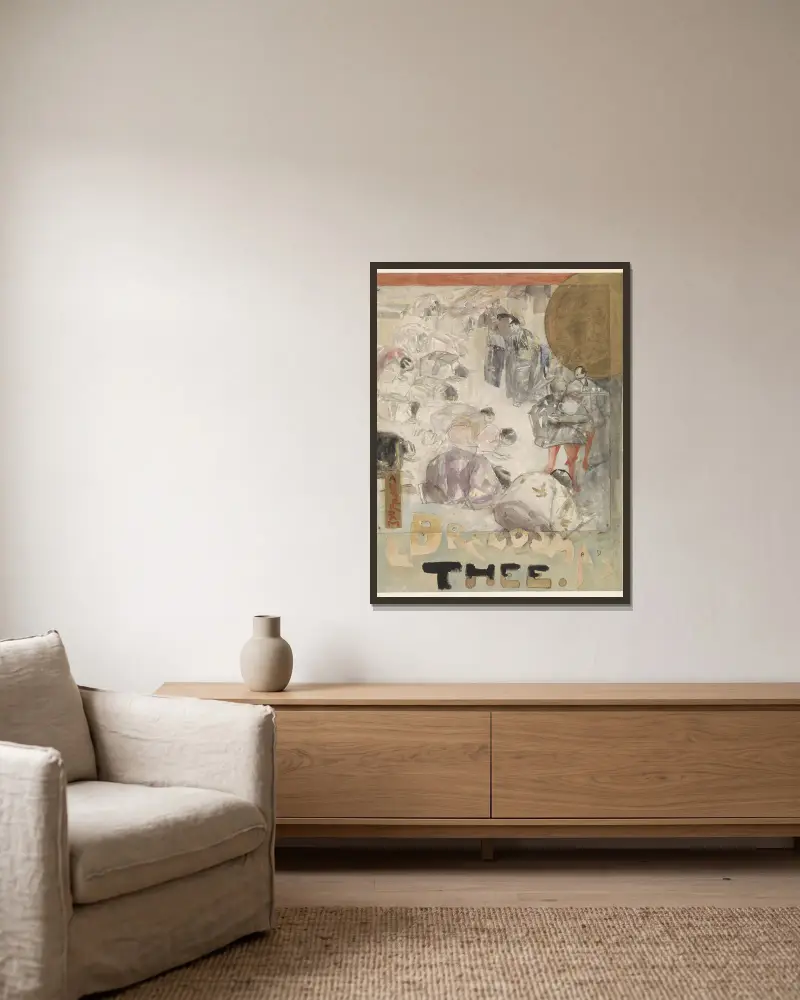 Entwurf für ein Plakat für Brandsma's Thee von Marius Bauer gerahmt an einer Wand