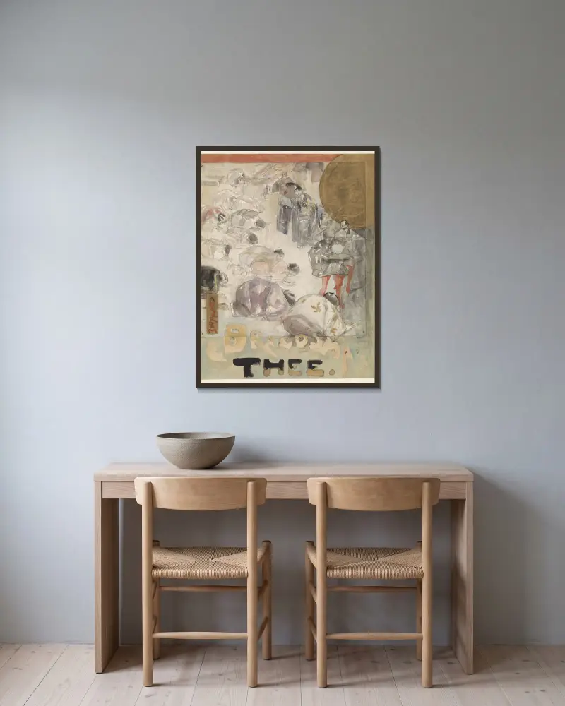 Entwurf für ein Plakat für Brandsma's Thee von Marius Bauer gerahmt an einer Wand