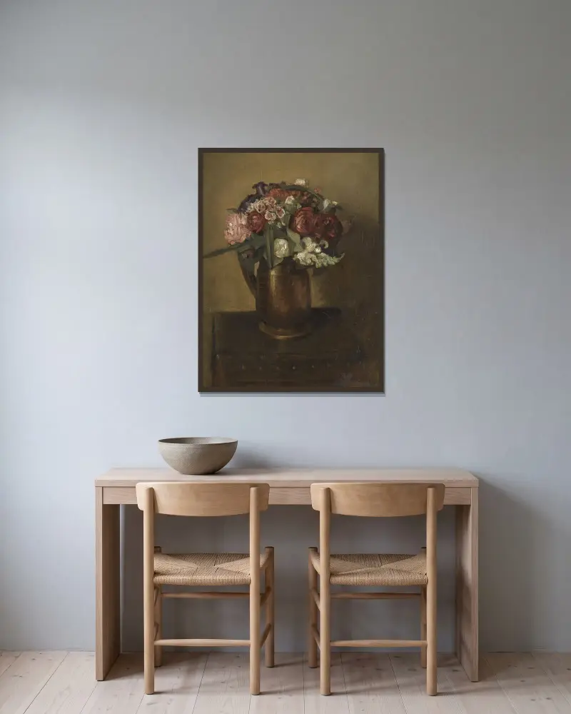 Blumen in einem Krug von Mark Gertler gerahmt an einer Wand