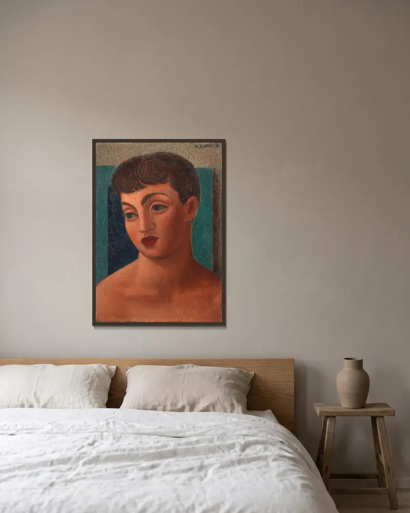 Huvud av en flicka (Miss Anne David) – nr 1 av Mark Gertler inramad på en vägg