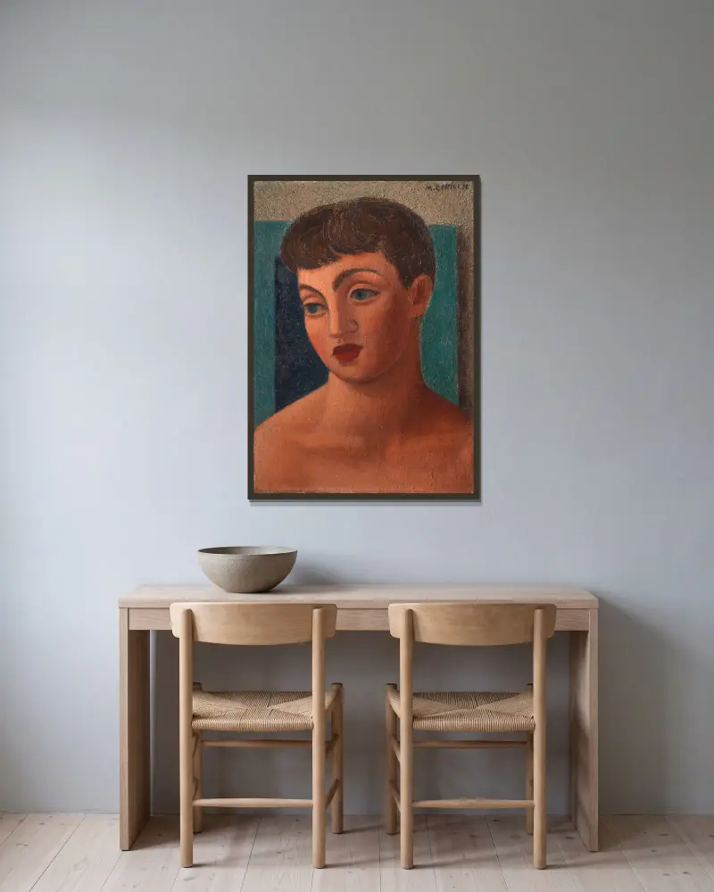 Huvud av en flicka (Miss Anne David) – nr 1 av Mark Gertler inramad på en vägg