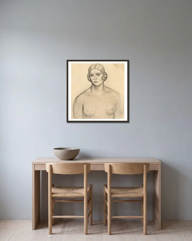 Bildnis einer Frau von Mark Gertler gerahmt an einer Wand