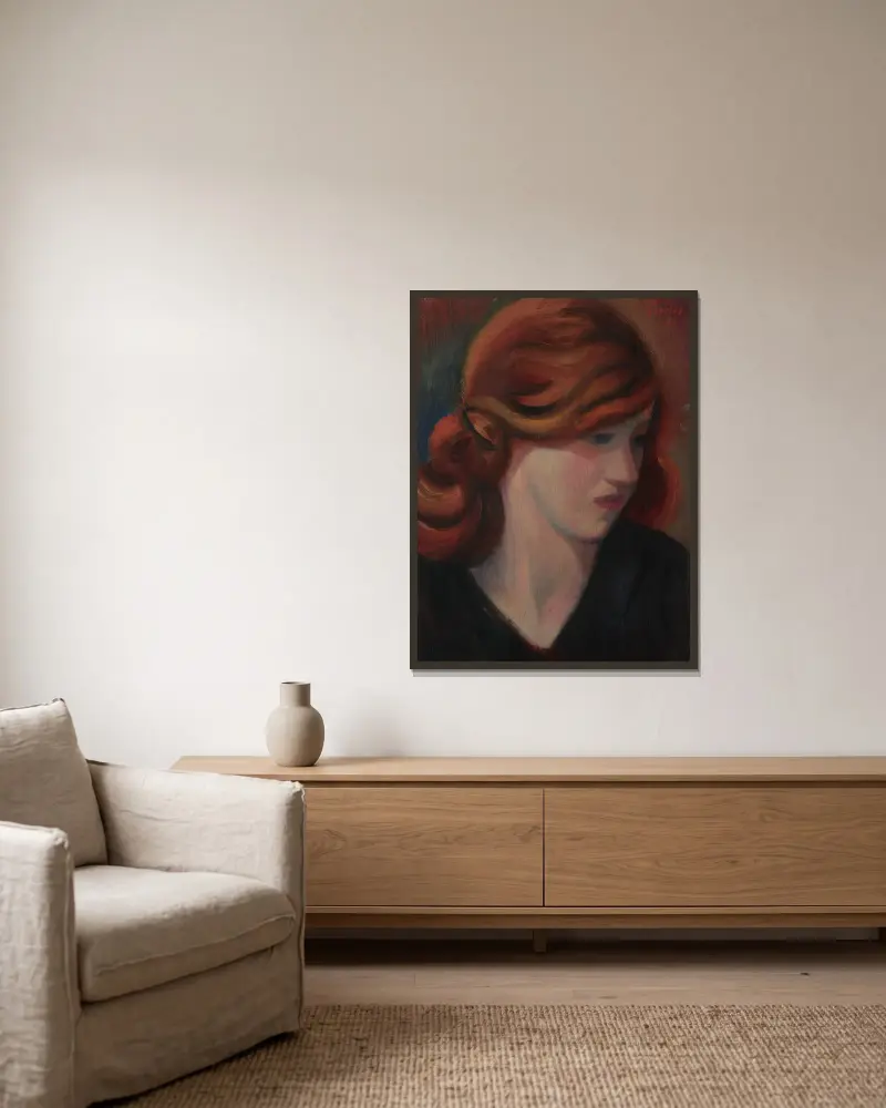 Porträtt av Jean Kemp av Mark Gertler inramad på en vägg