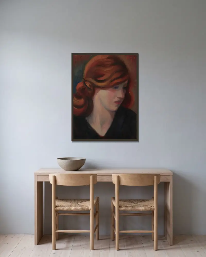 Porträtt av Jean Kemp av Mark Gertler inramad på en vägg