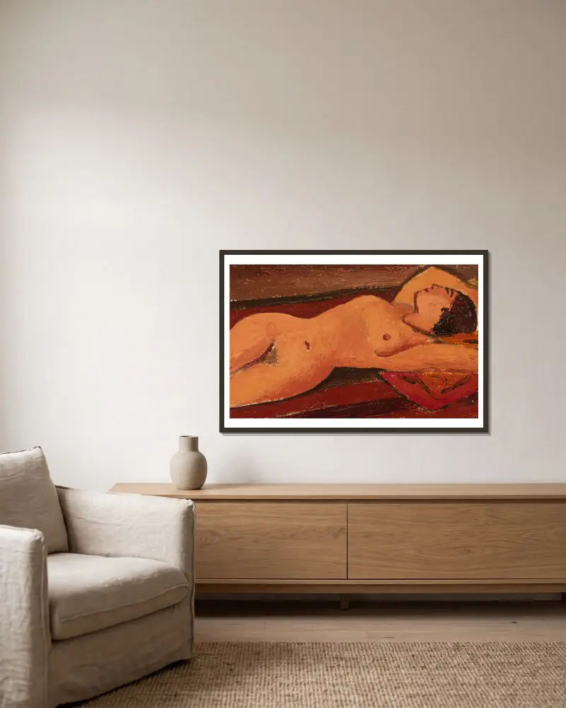 Reclining Nude, 1938 av Mark Gertler inramad på en vägg