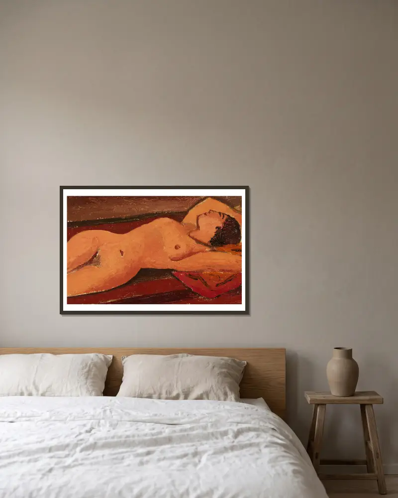 Reclining Nude, 1938 av Mark Gertler inramad på en vägg