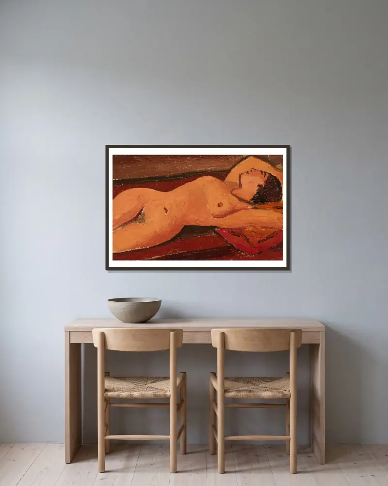 Reclining Nude, 1938 av Mark Gertler inramad på en vägg