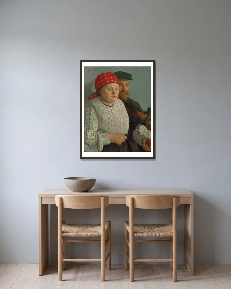 Äppelkvinnan och hennes man av Mark Gertler inramad på en vägg