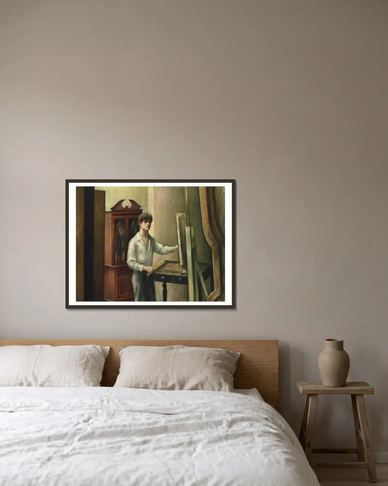 Der Künstler in seinem Atelier von Mark Gertler gerahmt an einer Wand